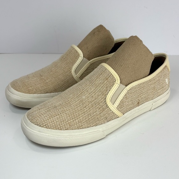 Frye Gia Tweed Canvas Slip On Tan Tennis Shoes Sz 8.5 M Boho Casual Everyday - Picture 2 of 9